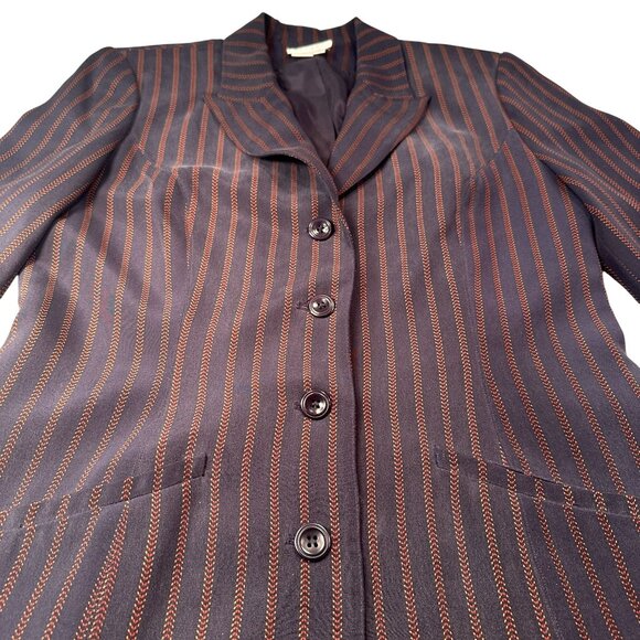 Due Per Due Pinstriped Silk Suit Single Breasted Jacket Womens Blazer - Picture 3 of 16
